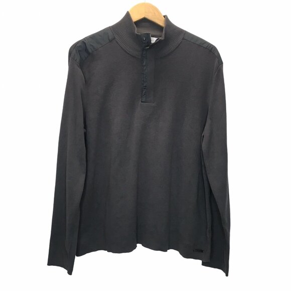 Calvin Klein Quarter Zip Pullover Sweater Men Sz Large Dark Gray Long Sleeve - Picture 1 of 8